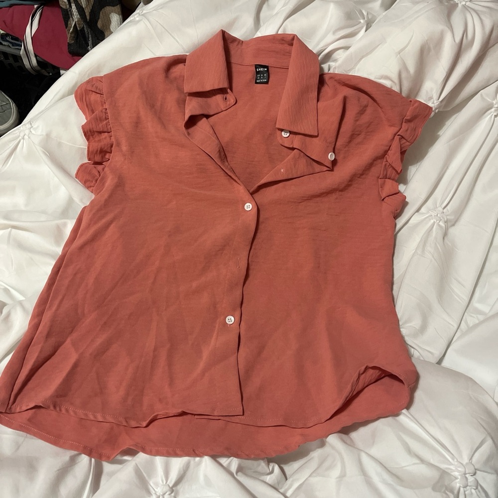 SHEIN Women's Ruffled Sleeve Blouse in Coral